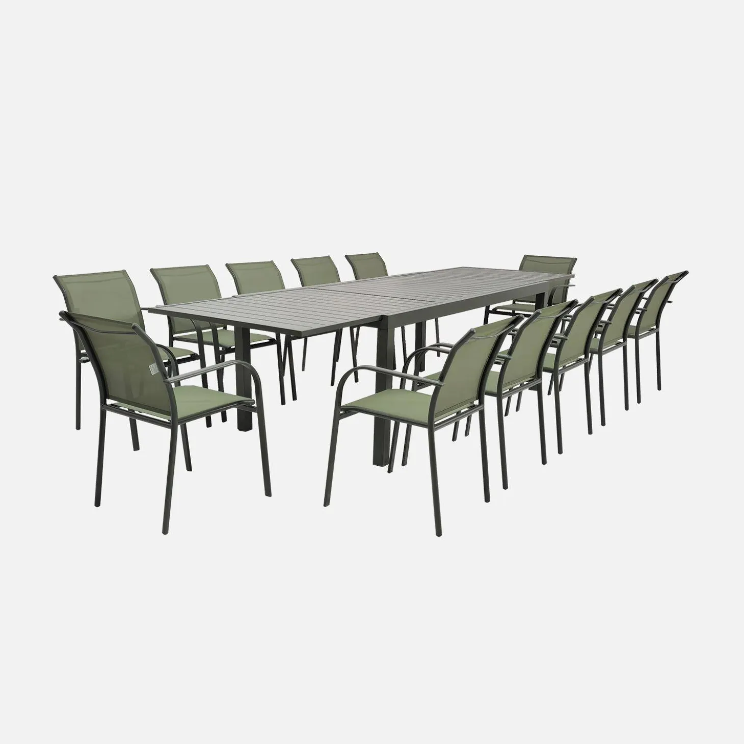 Verlengbare tuintafel met 10 stoelen van aluminium en textileen