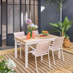 Verlengbare tuintafel met 8 stoelen van aluminium en textileen