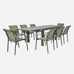 Verlengbare tuintafel met 8 stoelen van aluminium en textileen