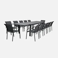 Verlengbare tuintafel met 10 stoelen van aluminium en textileen