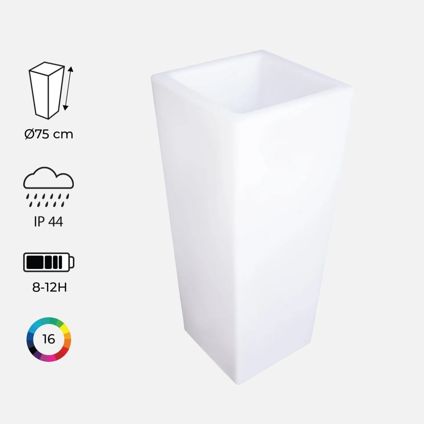 Verlichte bloempot LED 75cm