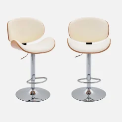 Verstelbare barkruk, houtdecor en kunstleer (set van 2)