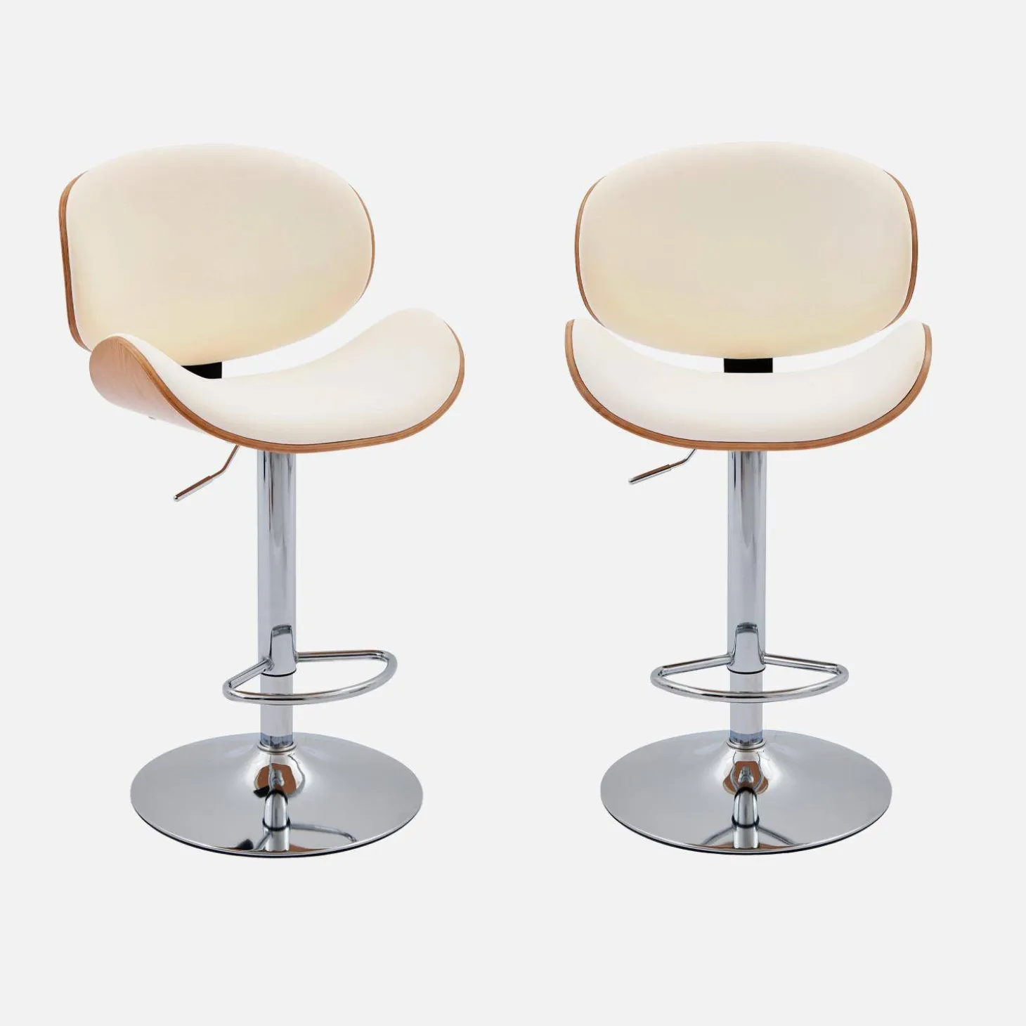 Verstelbare barkruk, houtdecor en kunstleer (set van 2)