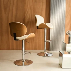 Verstelbare barkruk, houtdecor en kunstleer (set van 2)