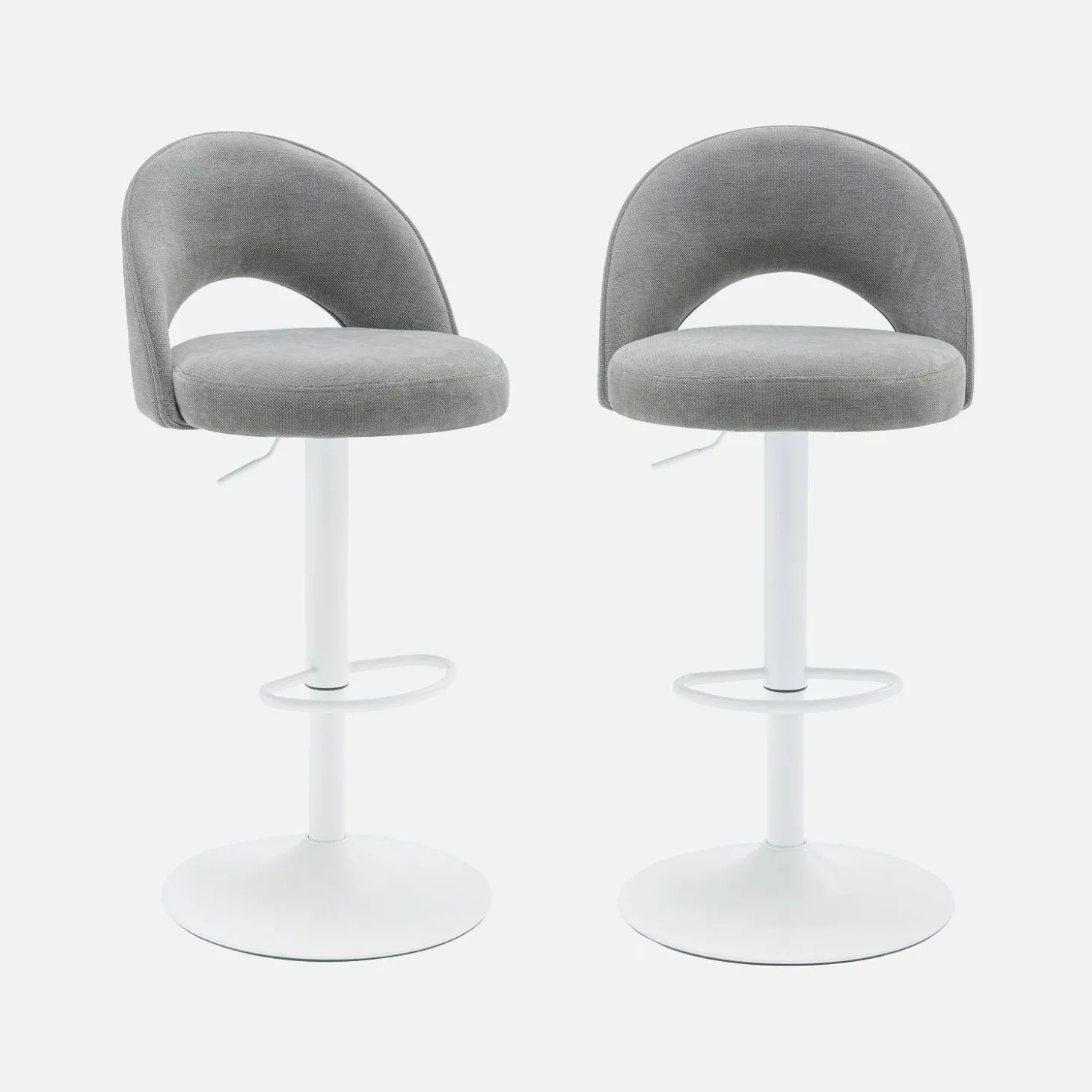 Verstelbare stoffen barstoel met witte metalen basis (set van 2)
