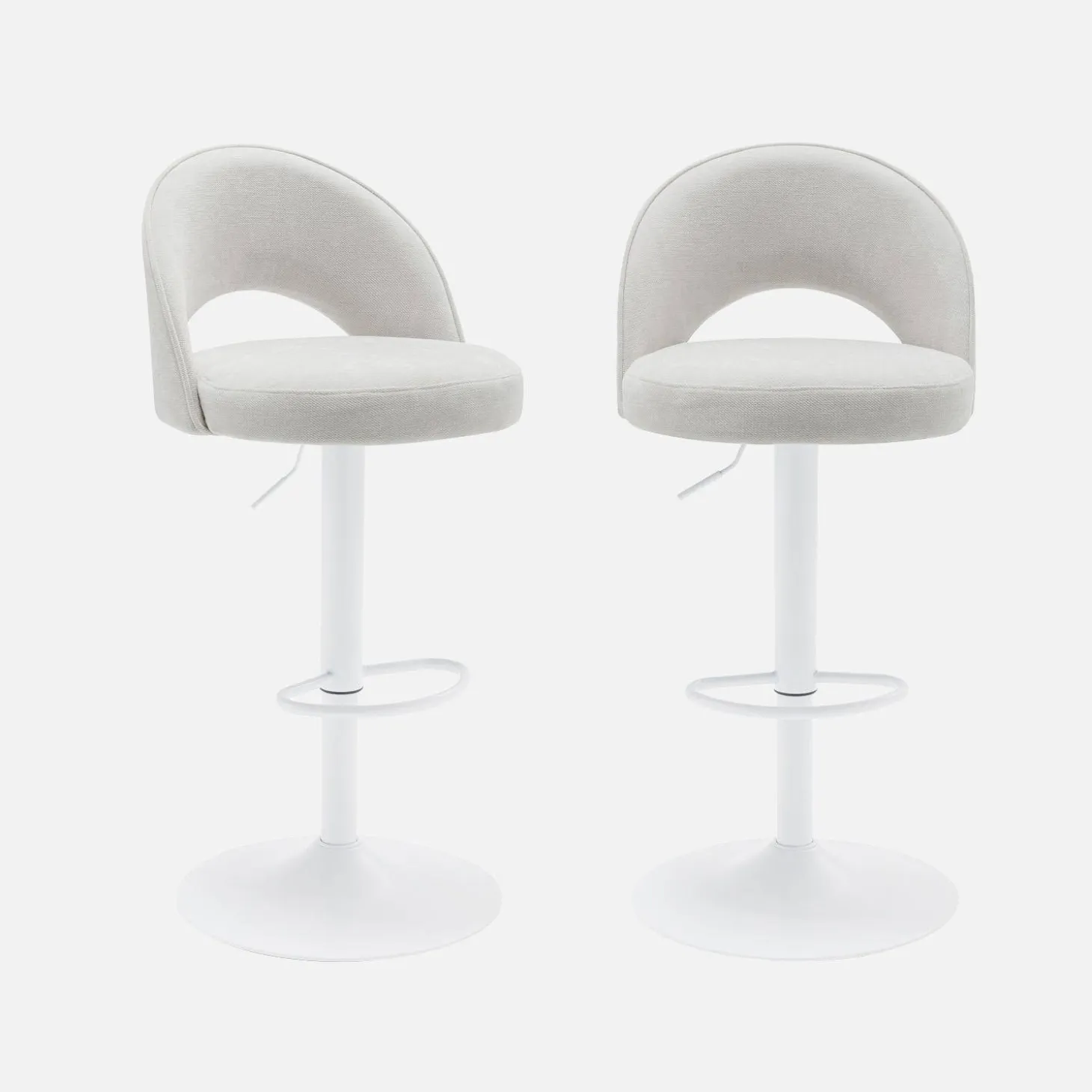 Verstelbare stoffen barstoel met witte metalen basis (set van 2)