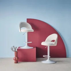 Verstelbare stoffen barstoel met witte metalen basis (set van 2)