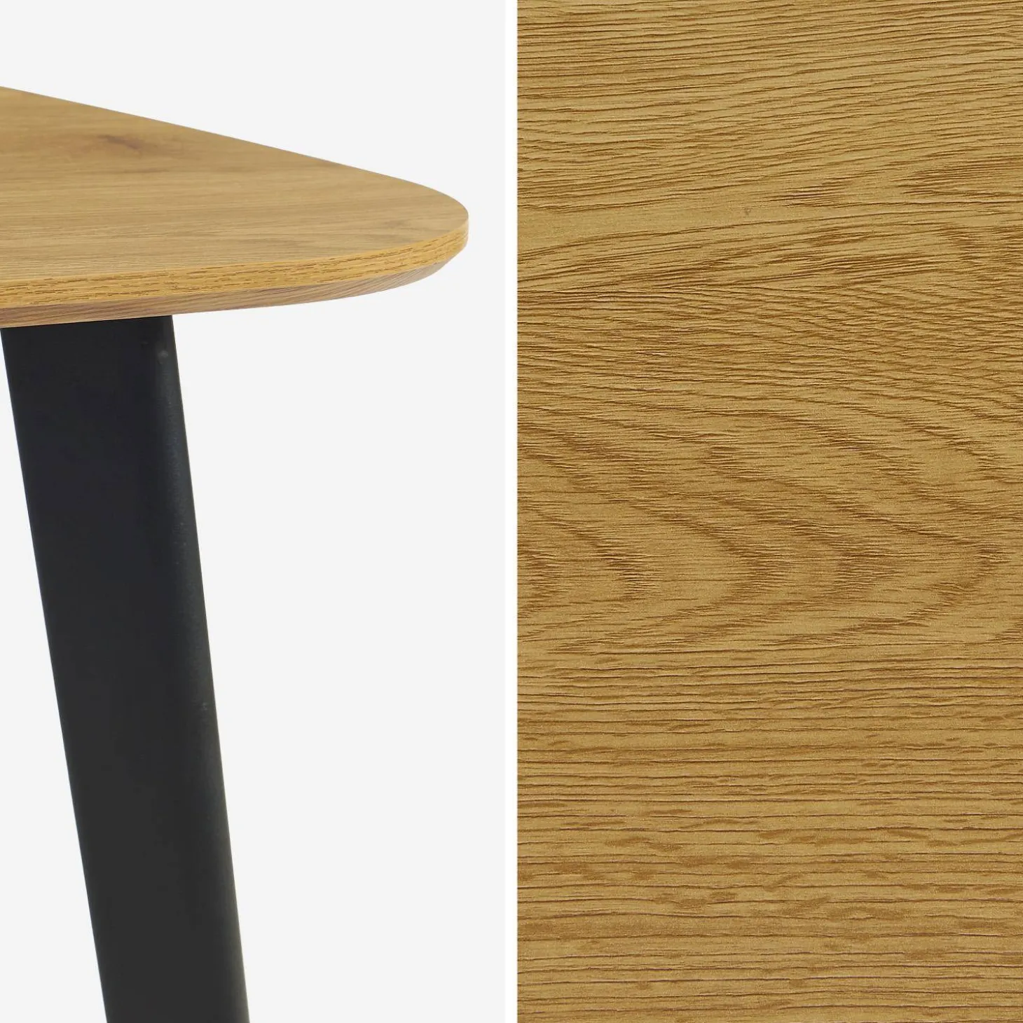 Vierkante eettafel met houteffect en zwarte metalen poten voor 4 personen