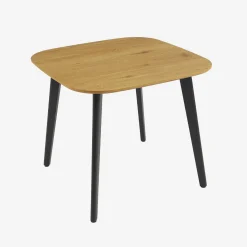 Vierkante eettafel met houteffect en zwarte metalen poten voor 4 personen