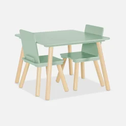 Vierkante kindertafel grenenhout 2 stoelen