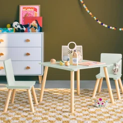 Vierkante kindertafel grenenhout 2 stoelen