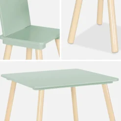 Vierkante kindertafel grenenhout 2 stoelen