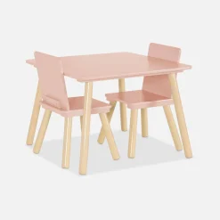 Vierkante kindertafel grenenhout 2 stoelen