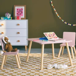 Vierkante kindertafel grenenhout 2 stoelen
