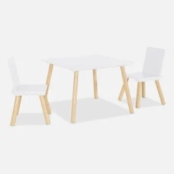 Vierkante kindertafel grenenhout 2 stoelen
