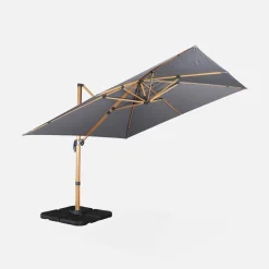 Vierkante offset parasol 3x3m, paal met houteffect