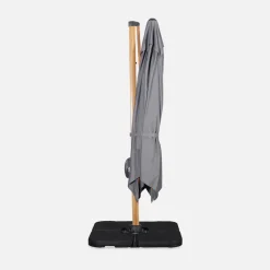 Vierkante offset parasol 3x3m, paal met houteffect