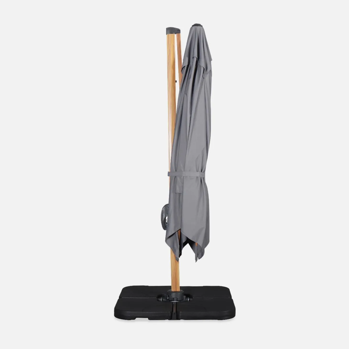 Vierkante offset parasol 3x3m, paal met houteffect