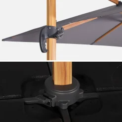 Vierkante offset parasol 3x3m, paal met houteffect