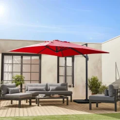 Vierkante offset parasol 3x3m + set van 4 verzwaarde tegels 50x50cm