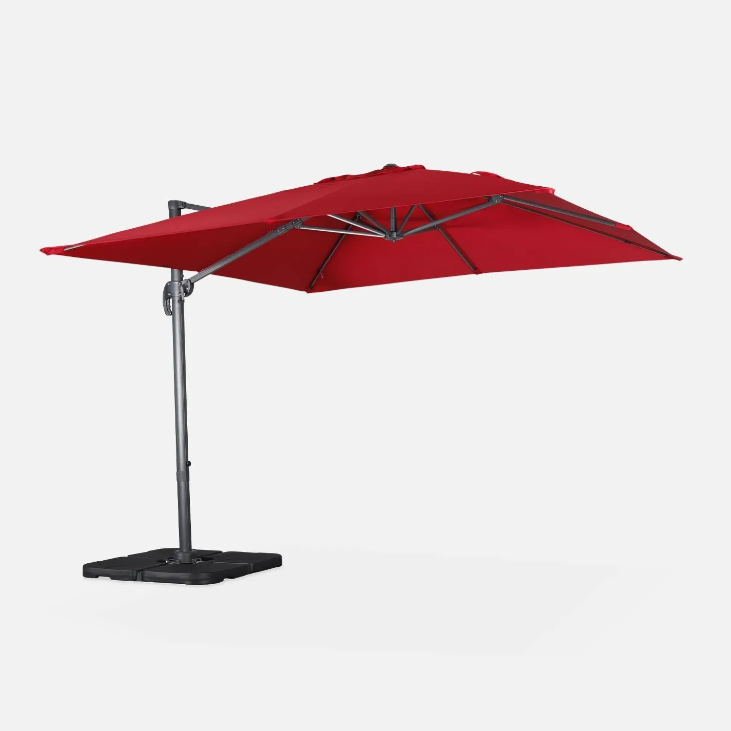 Vierkante offset parasol 3x3m + set van 4 verzwaarde tegels 50x50cm