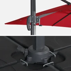 Vierkante offset parasol 3x3m + set van 4 verzwaarde tegels 50x50cm