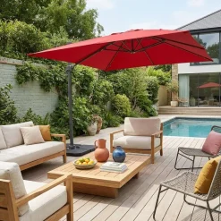 Vierkante offset parasol 3x3m + set van 4 verzwaarde tegels 50x50cm
