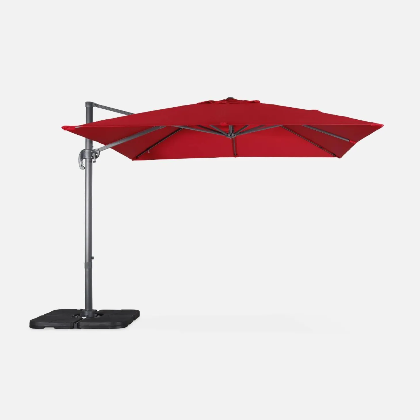 Vierkante offset parasol 3x3m + set van 4 verzwaarde tegels 50x50cm