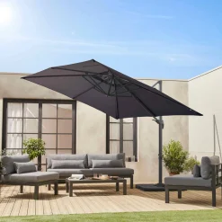 Vierkante offset parasol 3x3m + set van 4 verzwaarde tegels 50x50cm