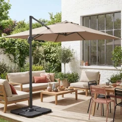 Vierkante offset parasol 3x3m + set van 4 verzwaarde tegels 50x50cm