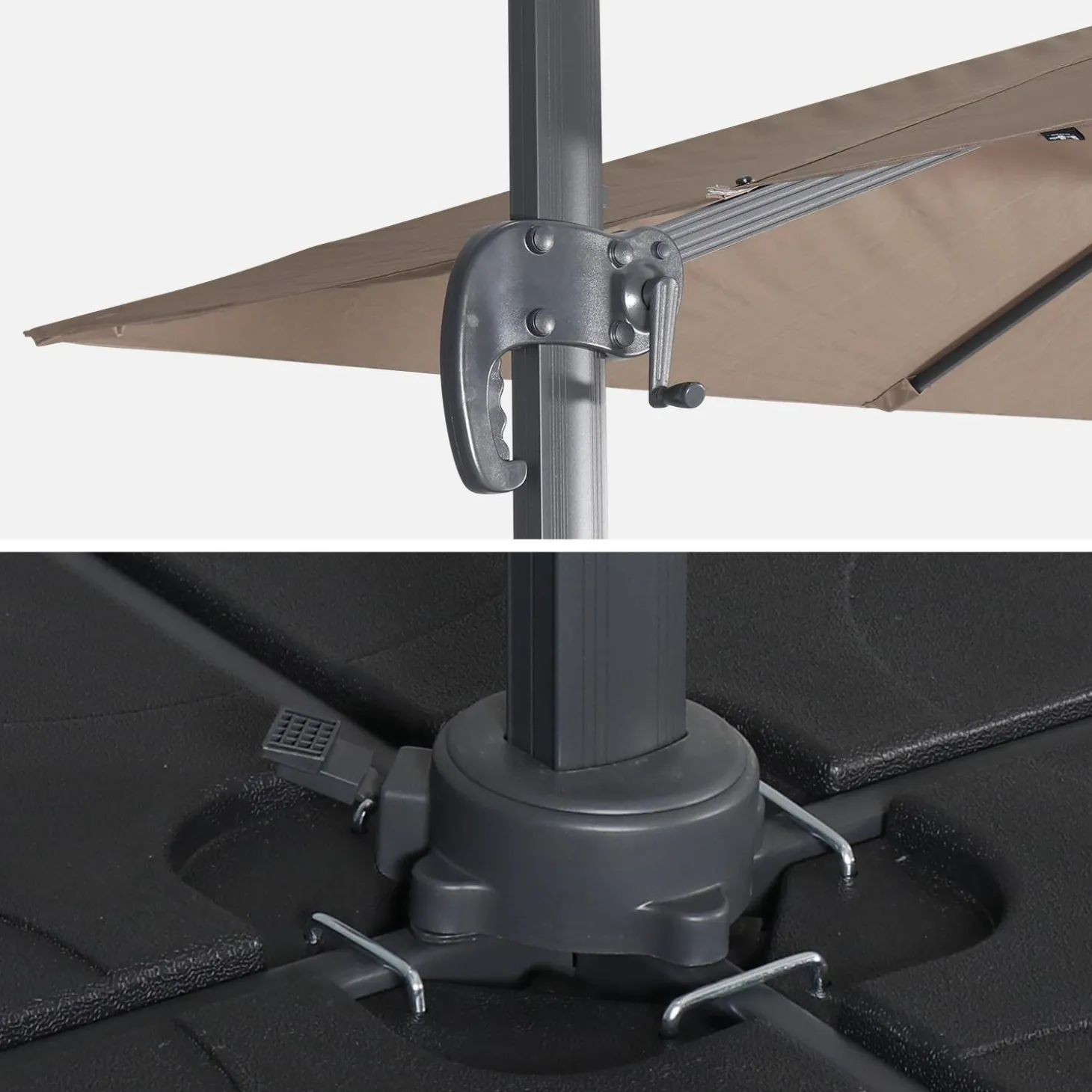 Vierkante offset parasol 3x3m + set van 4 verzwaarde tegels 50x50cm