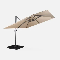 Vierkante offset parasol 3x3m + set van 4 verzwaarde tegels 50x50cm