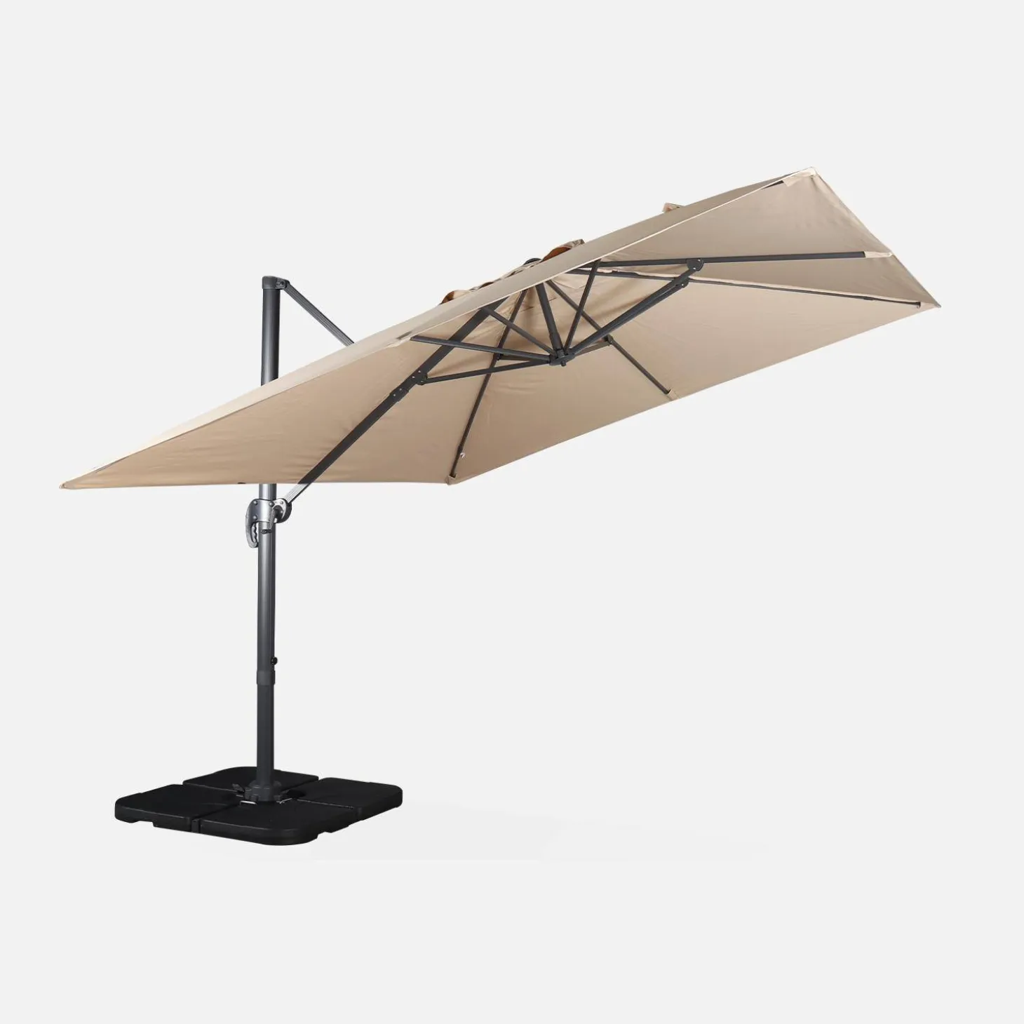 Vierkante offset parasol 3x3m + set van 4 verzwaarde tegels 50x50cm