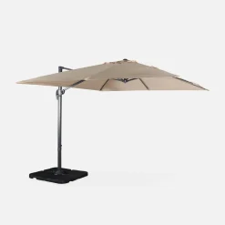 Vierkante offset parasol 3x3m + set van 4 verzwaarde tegels 50x50cm