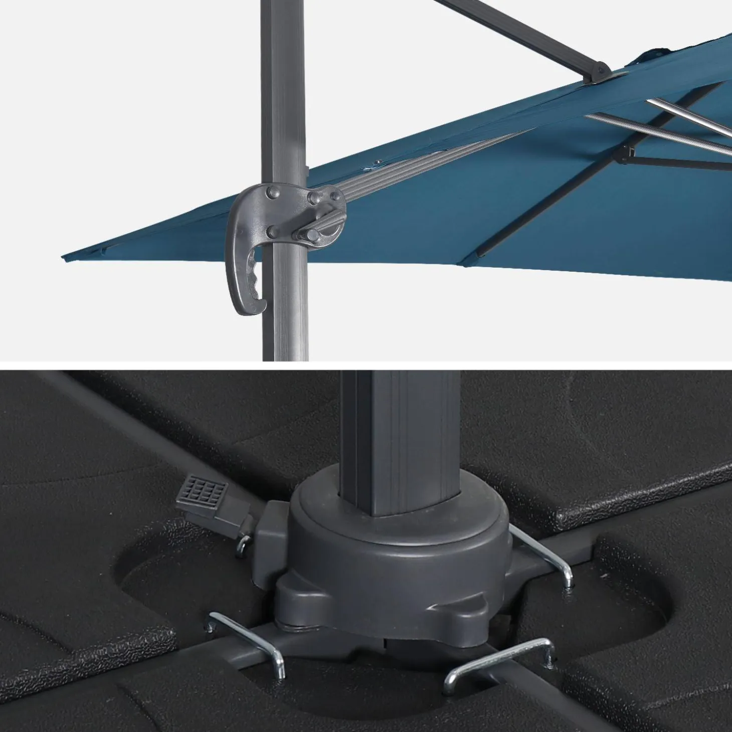Vierkante offset parasol 3x3m + set van 4 verzwaarde tegels 50x50cm