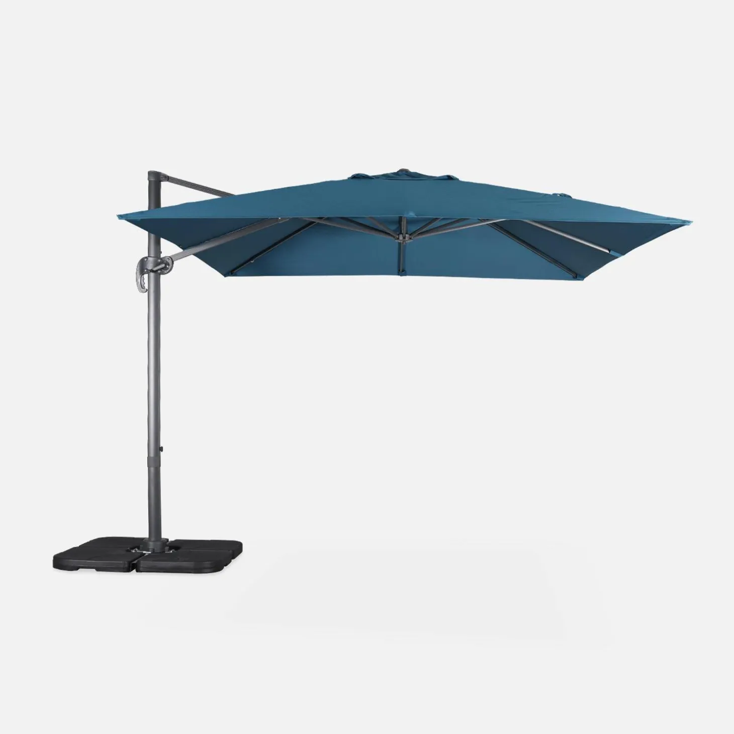 Vierkante offset parasol 3x3m + set van 4 verzwaarde tegels 50x50cm