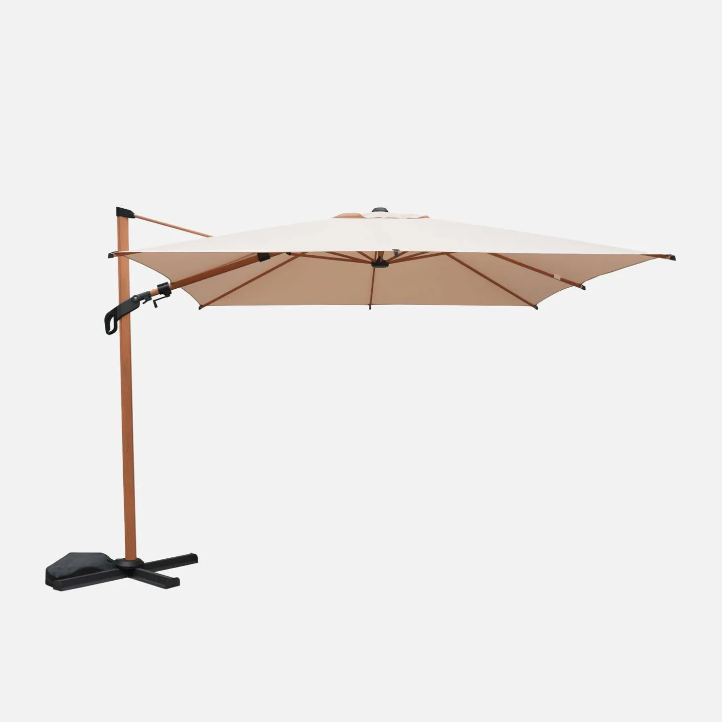 Vierkante parasol 3x3m, mast met houtlook