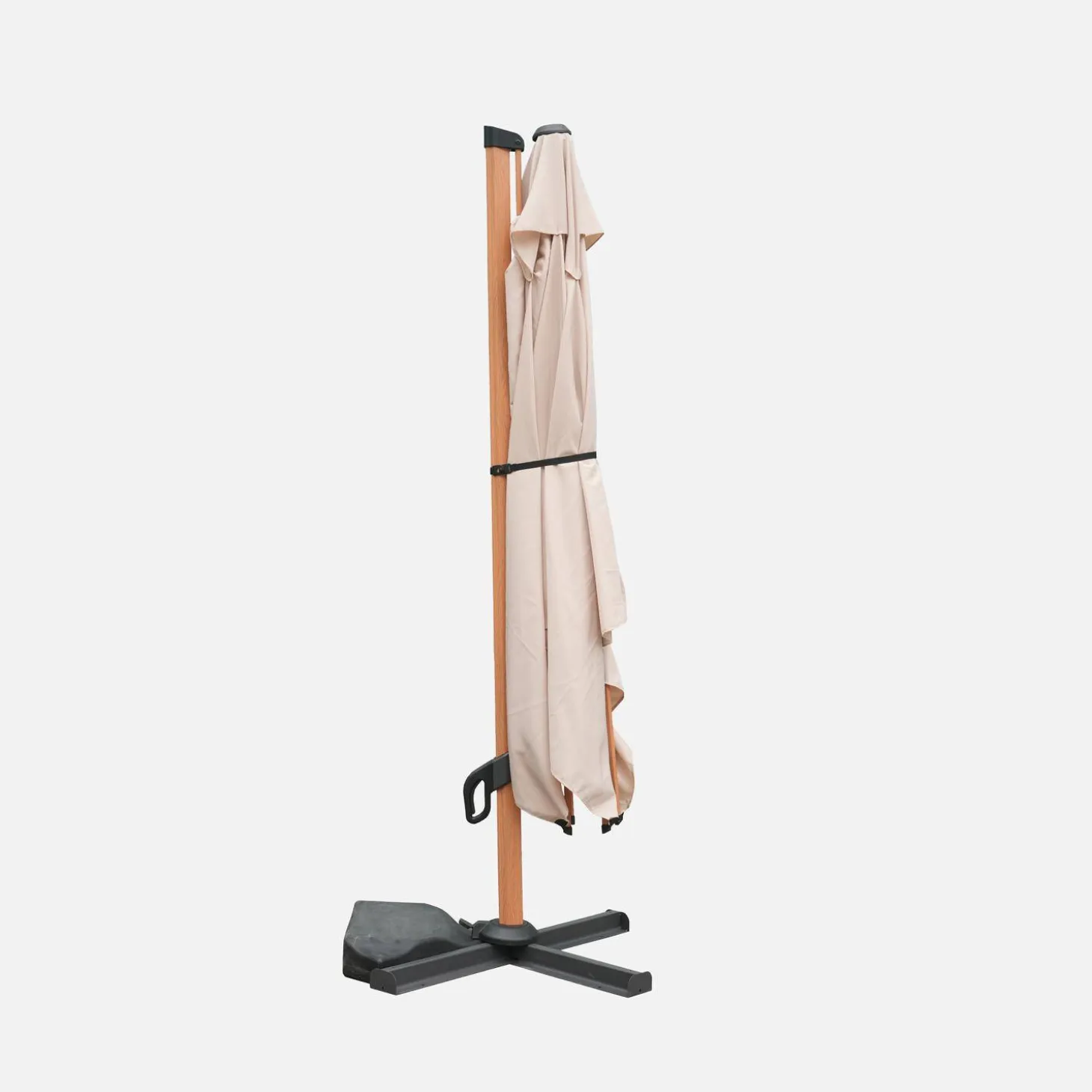 Vierkante parasol 3x3m, mast met houtlook
