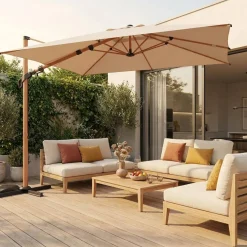 Vierkante parasol 3x3m, mast met houtlook