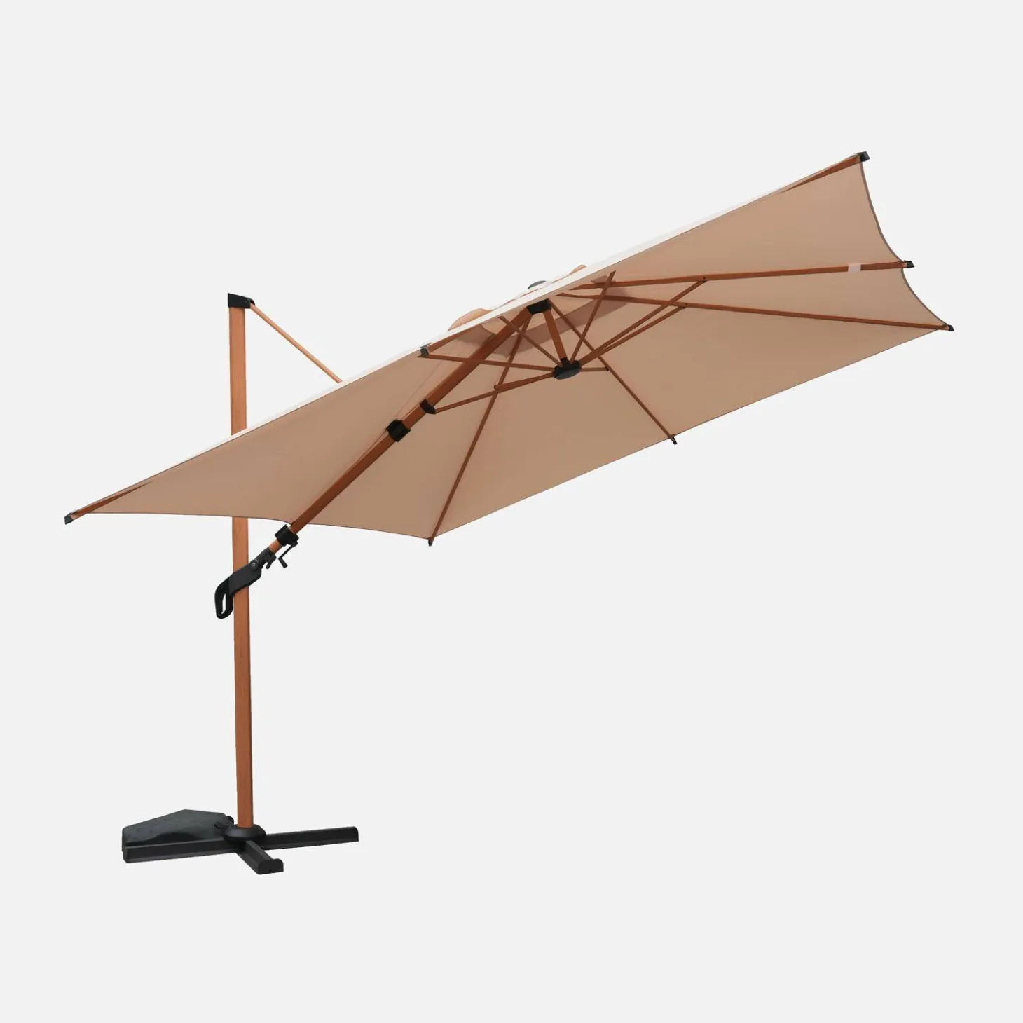 Vierkante parasol 3x3m, mast met houtlook