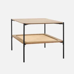Vierkante salontafel met houtlook en vlechtwerk, dubbele bladen