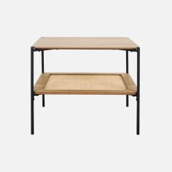 Vierkante salontafel met houtlook en vlechtwerk, dubbele bladen