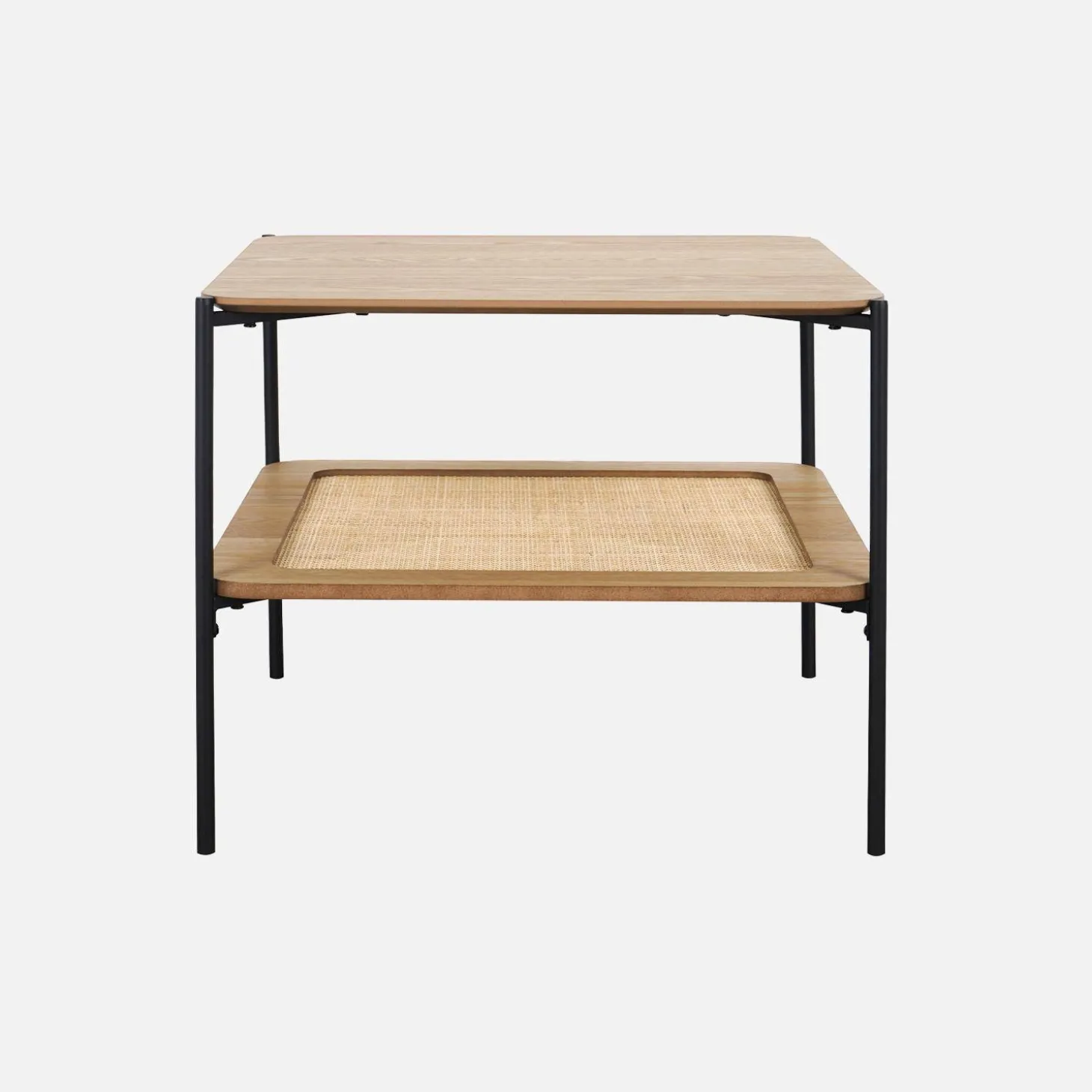 Vierkante salontafel met houtlook en vlechtwerk, dubbele bladen