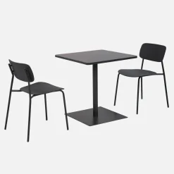 Vierkante tuintafel + 2 stoelen staal