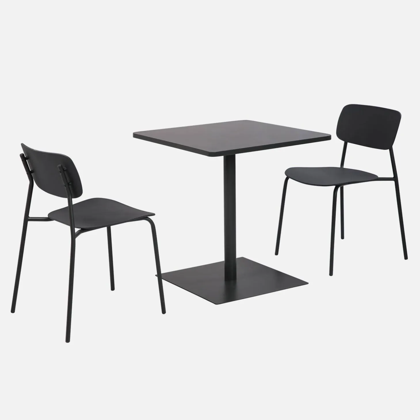 Vierkante tuintafel + 2 stoelen staal