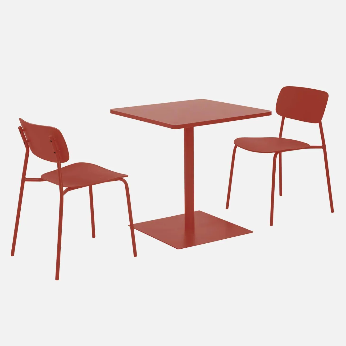 Vierkante tuintafel + 2 stoelen staal