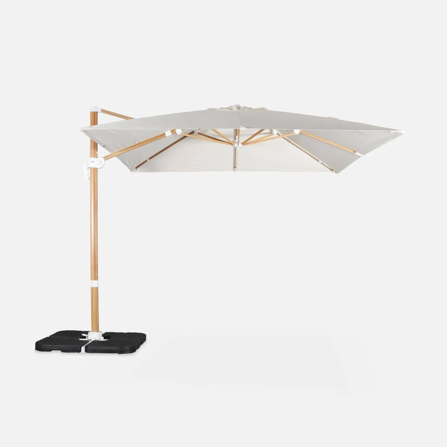 Vierkante zweefparasol 3x3m + set van 4 verzwaarde tegels 50x50cm