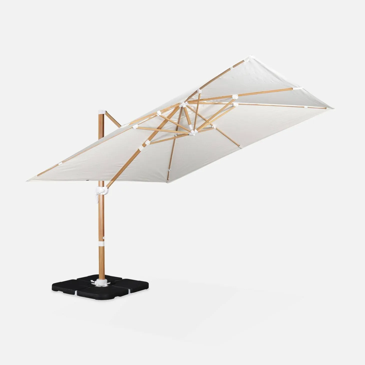 Vierkante zweefparasol 3x3m + set van 4 verzwaarde tegels 50x50cm