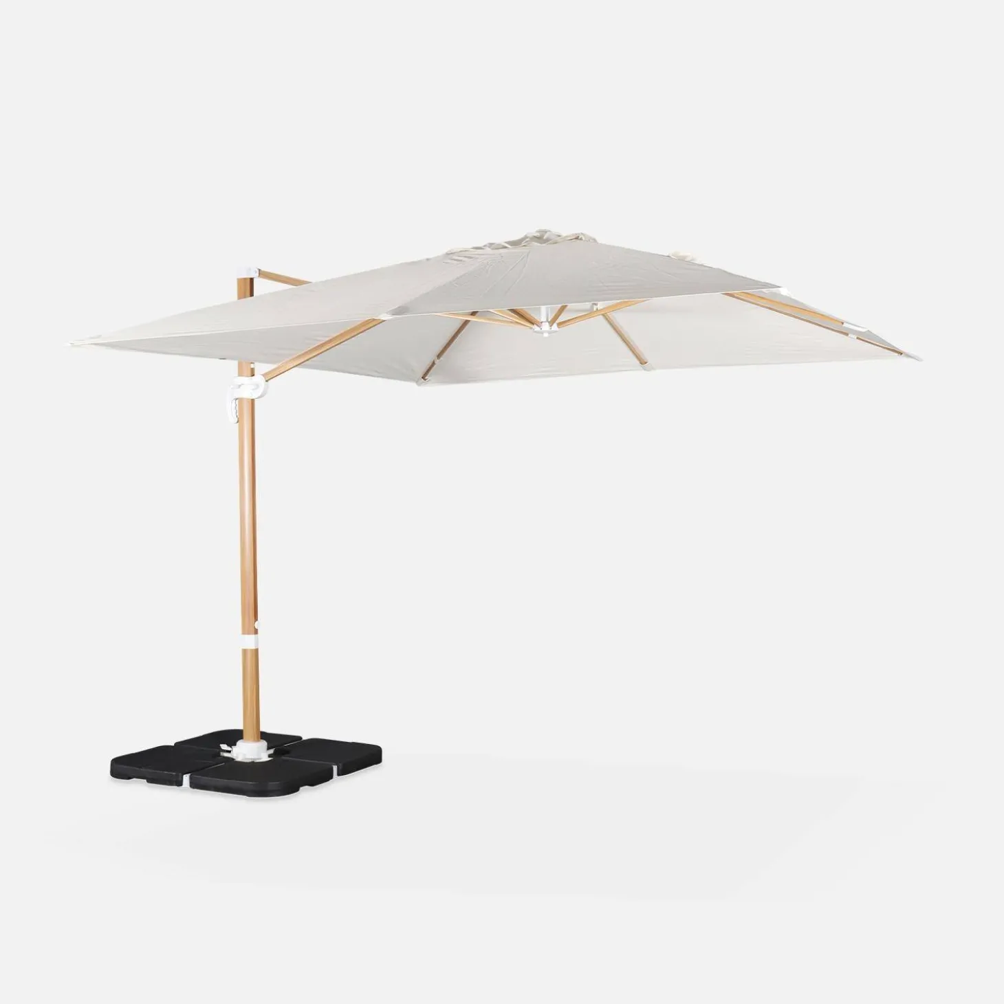 Vierkante zweefparasol 3x3m + set van 4 verzwaarde tegels 50x50cm