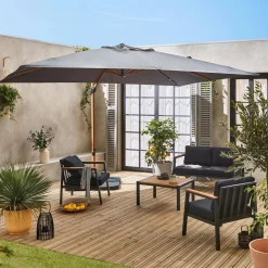 Vierkante zweefparasol 3x3m + set van 4 verzwaarde tegels 50x50cm